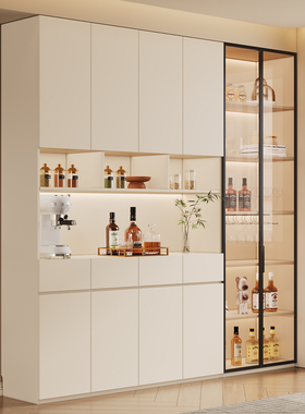 奶油风白色广东佛山全实木橡木餐边柜厨房客厅整墙柜子满墙柜酒柜