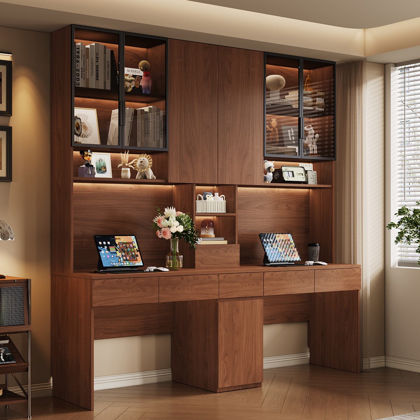 中古风胡桃色广东佛山全实木橡木定制家用书桌卧室作业桌一体靠墙,住宅家具,自由组合衣柜,淘宝优惠券,粉丝福利购,淘宝优惠卷