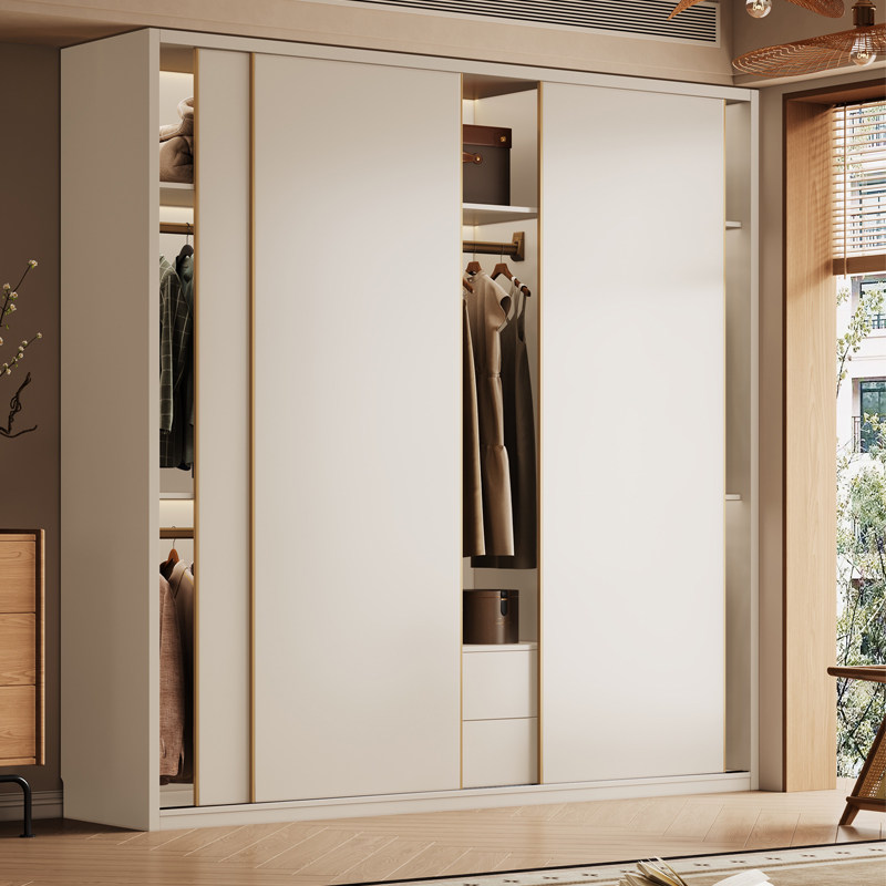 全实木衣柜原木橡木衣橱家用卧室推拉门衣柜小户型白色奶油风