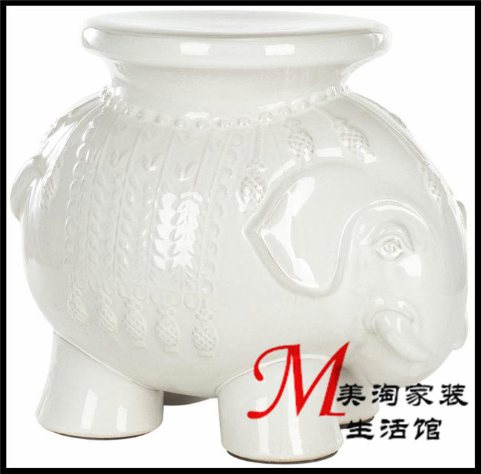 创意陶瓷鼓凳 新中式凉凳 室内摆设 陶艺坐凳鼓墩 大象坐凳换鞋凳