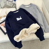 宽松超厚保暖套头无帽长袖 加绒加厚羊羔绒卫衣女秋冬新款 韩版 上衣