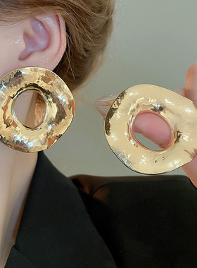 夸张金属感镂空圆几何银针耳钉个性气质高级感小众耳环女