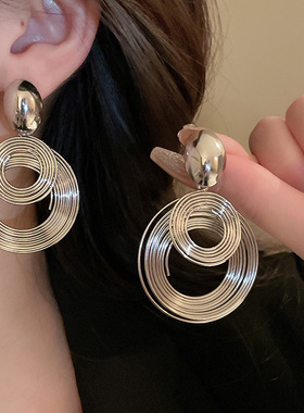 夸张金属感大小多层圆圈银针耳环女个性高级感时尚气质几何耳饰品