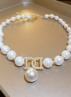 欧美法式时尚珍珠字母项链女时尚轻奢高级感气质锁骨链网红项饰品