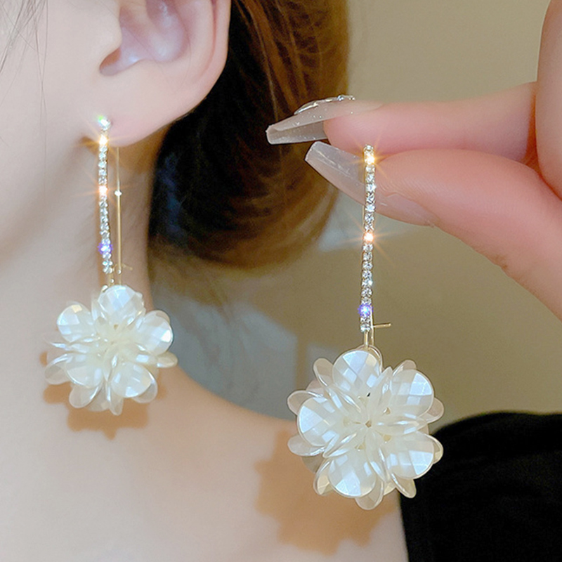 镶钻花朵珍珠耳环女法式复古团簇耳钩耳坠百搭高级感轻奢潮耳饰品