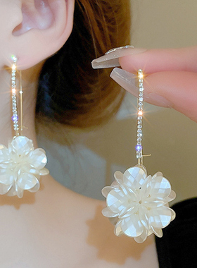 镶钻花朵珍珠耳环女法式复古团簇耳钩耳坠百搭高级感轻奢潮耳饰品