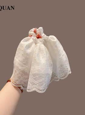 法式白色蕾丝双层裙摆大肠发圈女气质扎马尾头花高级感小众扎头绳