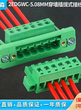 穿墙式带法兰固定面板2EDGWC-5.08MM免焊对接公母对插三件套绿色