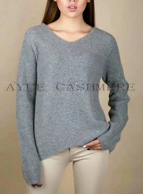 米兰走秀 双V设计宽松套头CASHMERE山羊绒加密加厚针织衫秋冬女
