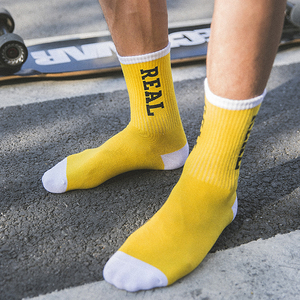 男士滑板袜子运动棉袜潮牌中高筒欧美字母街头长款彩色潮流