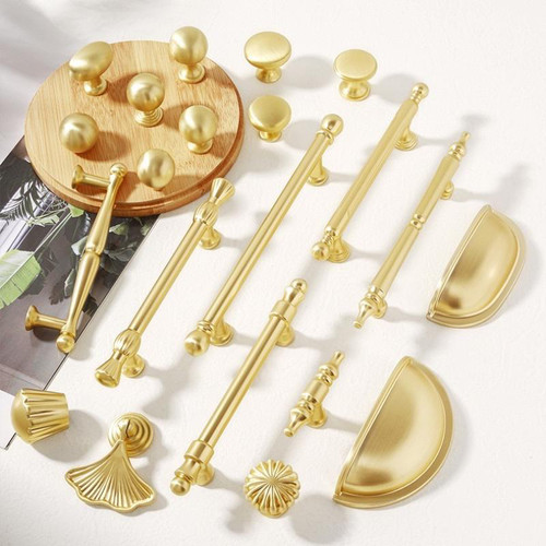 法式衣柜门拉手金色锌合金现代简约五金铜色复古轻法式餐边柜把手