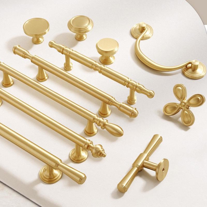 黄铜柜门拉手法式轻奢奶油风现代简约金色抽屉单孔橱柜衣柜门把手