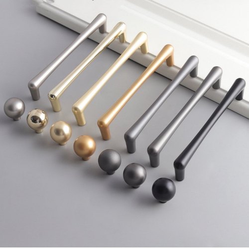 圆形实心锌合金柜门拉手黑色钛灰色金色橱柜96孔距定制五金长把手