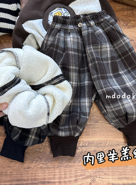 宝宝冬季格子厚实加绒宽松冬裤