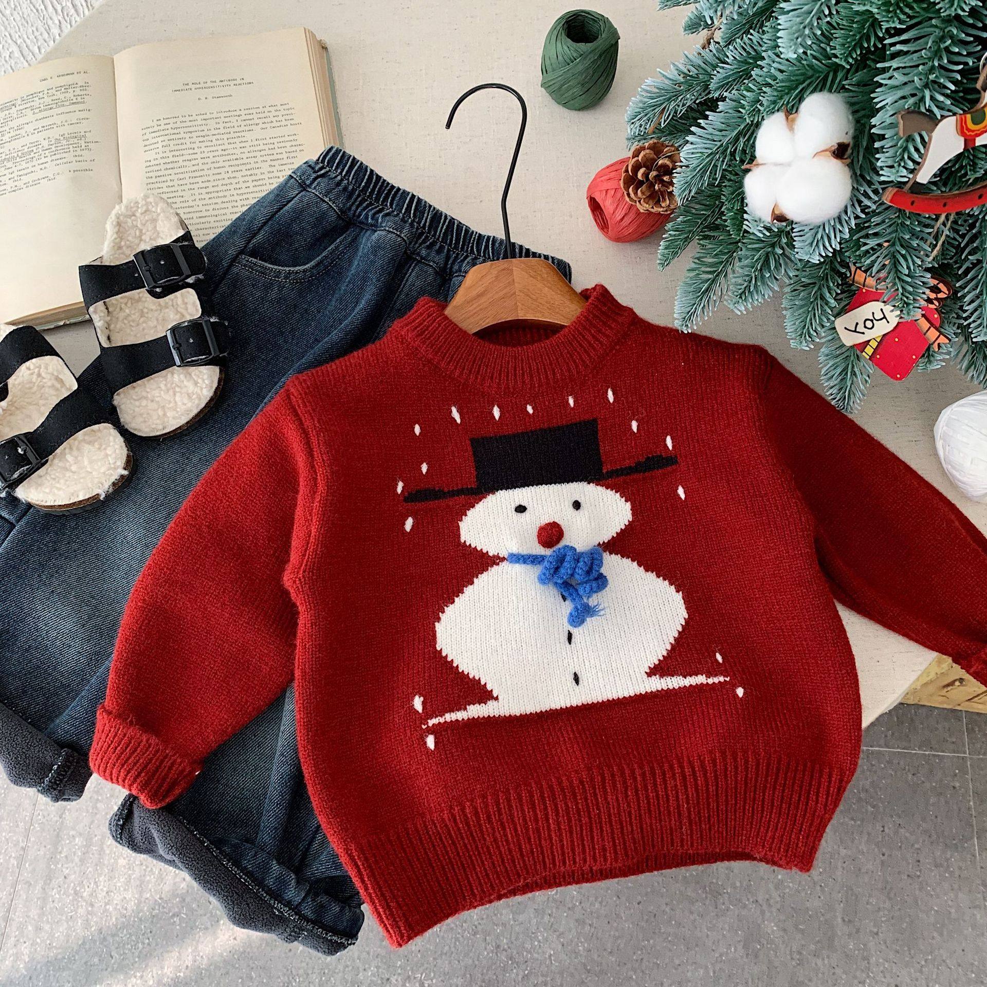 男女童红色毛衣2025冬季新款小童加厚套头针织衫宝宝线衣冬季冬装