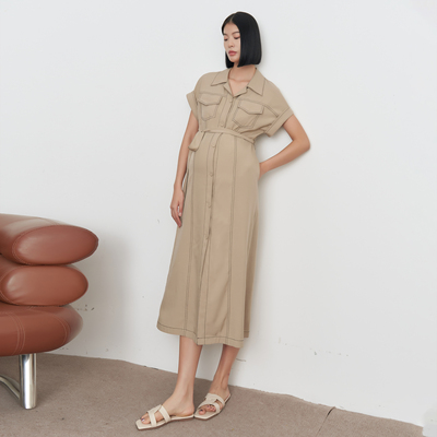 BELLYWEAR孕妇装春夏季新款莱赛尔高级气质哺乳衬衫上衣工装长裙