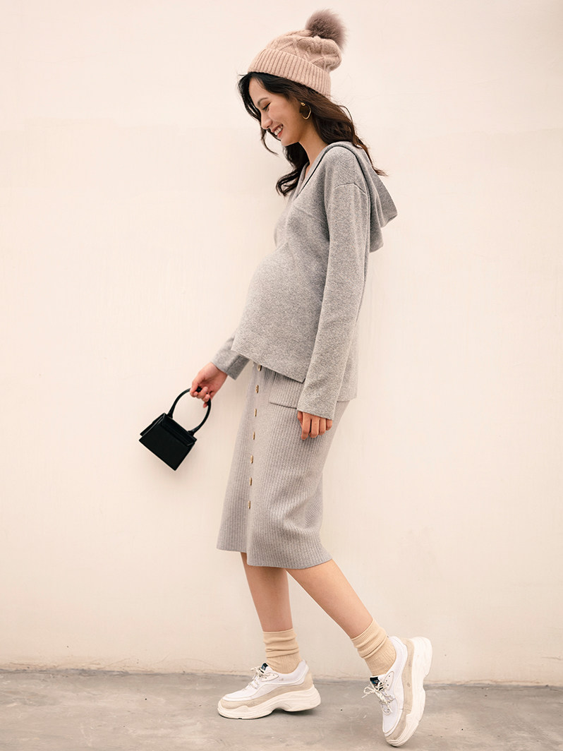 BELLYWEAR 겨울 임부복 패셔너블한 연령감소 나들이 트렌디한 엄마들의 스포츠와 레저 니트 투피스 세트