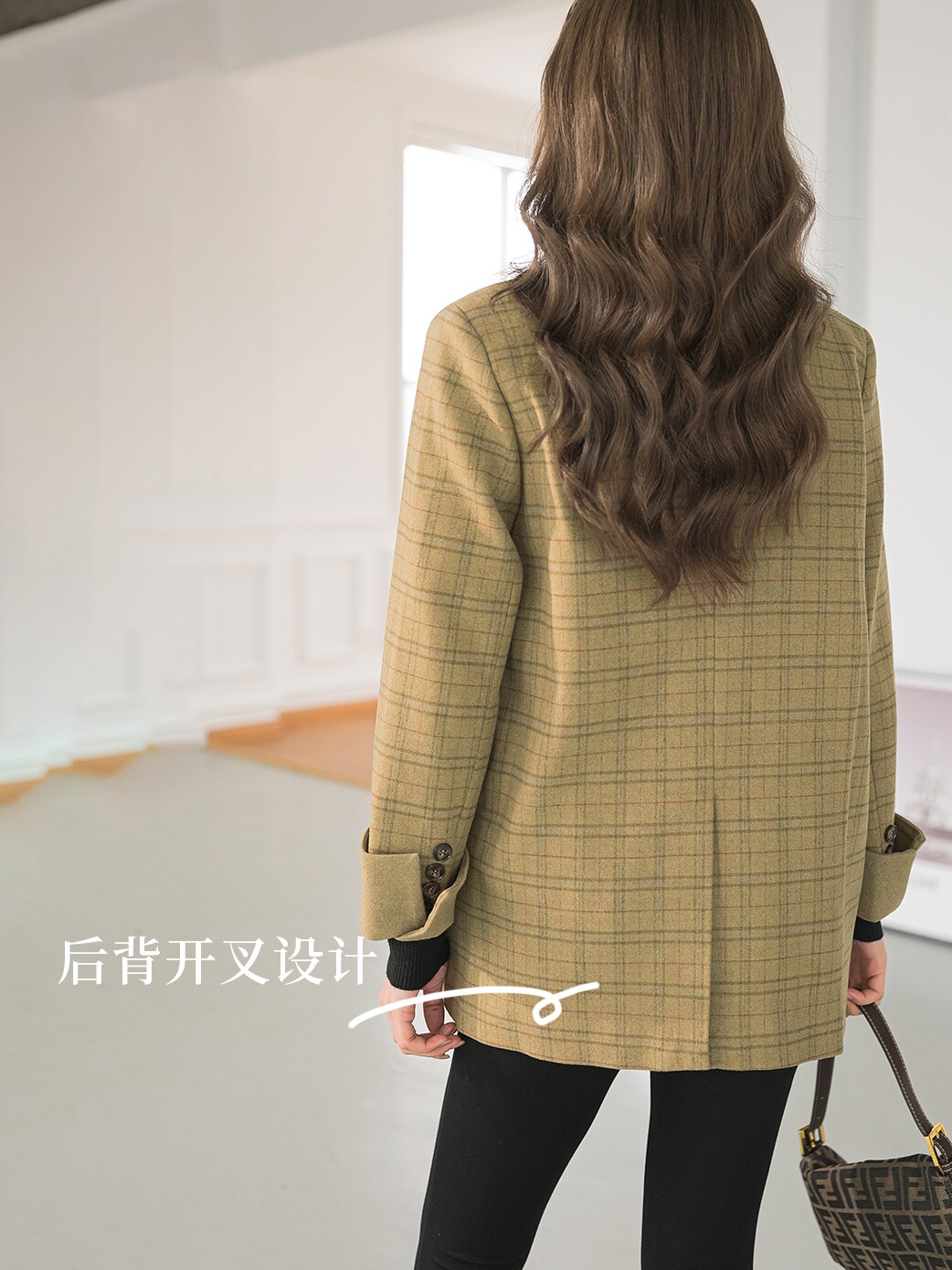BELLYWEAR 출산 코트 가을 아우터웨어 멋쟁이 카키 체크 무늬 올 매치 슈트 출산 가을 탑