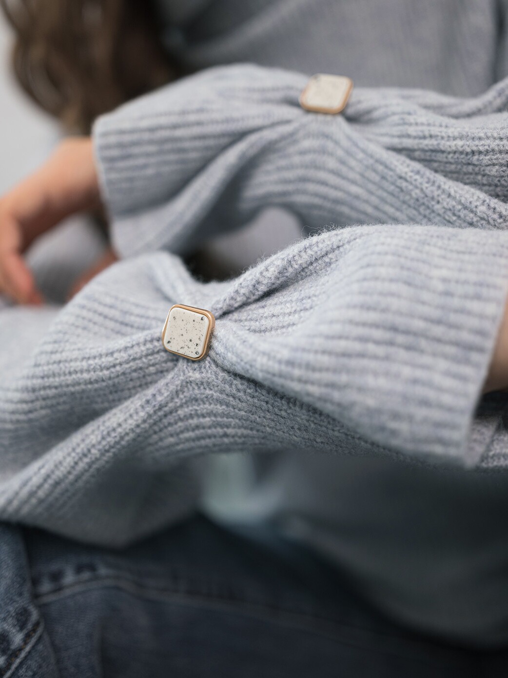 BELLYWEAR 출산 스웨터 겨울 패션 미스티 블루 그레이 터틀넥 조절 가능한 커프스 가을 겨울 탑