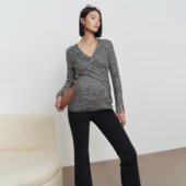 孕妇装 时尚 毛衣短款 BELLYWEAR 春季 新款 修身 交叉V领针织哺乳上衣