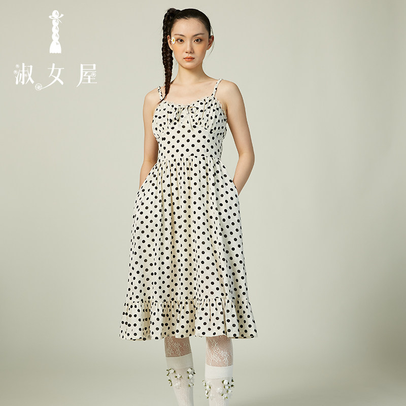 淑女屋官方旗舰店2025新品波尔卡圆点公主连衣裙4号吊带连衣裙夏