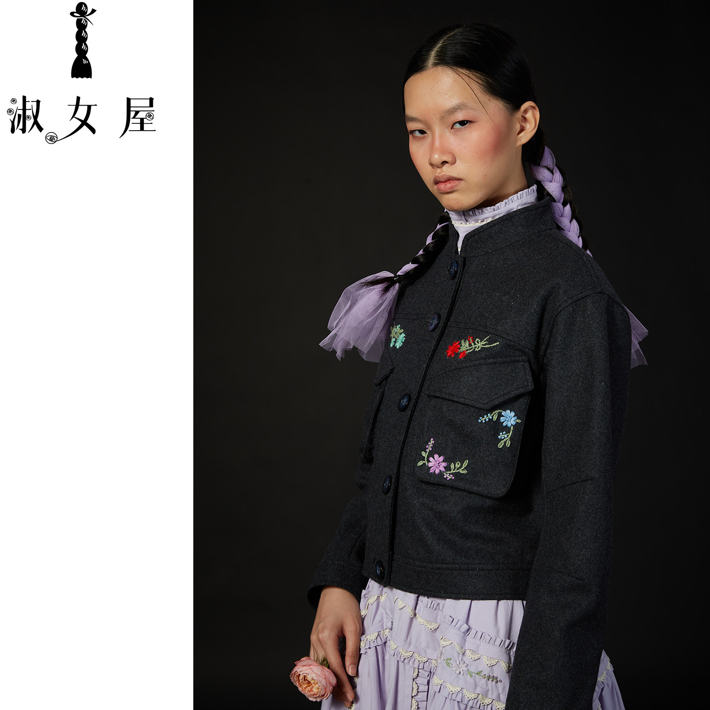 淑女屋官方旗舰店花园里的秘密绣花毛呢爱尔兰乡村绣花毛呢夹克