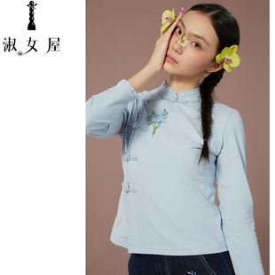 淑女屋官方旗舰店花好月圆。绣花长袖t恤棉别致绝美