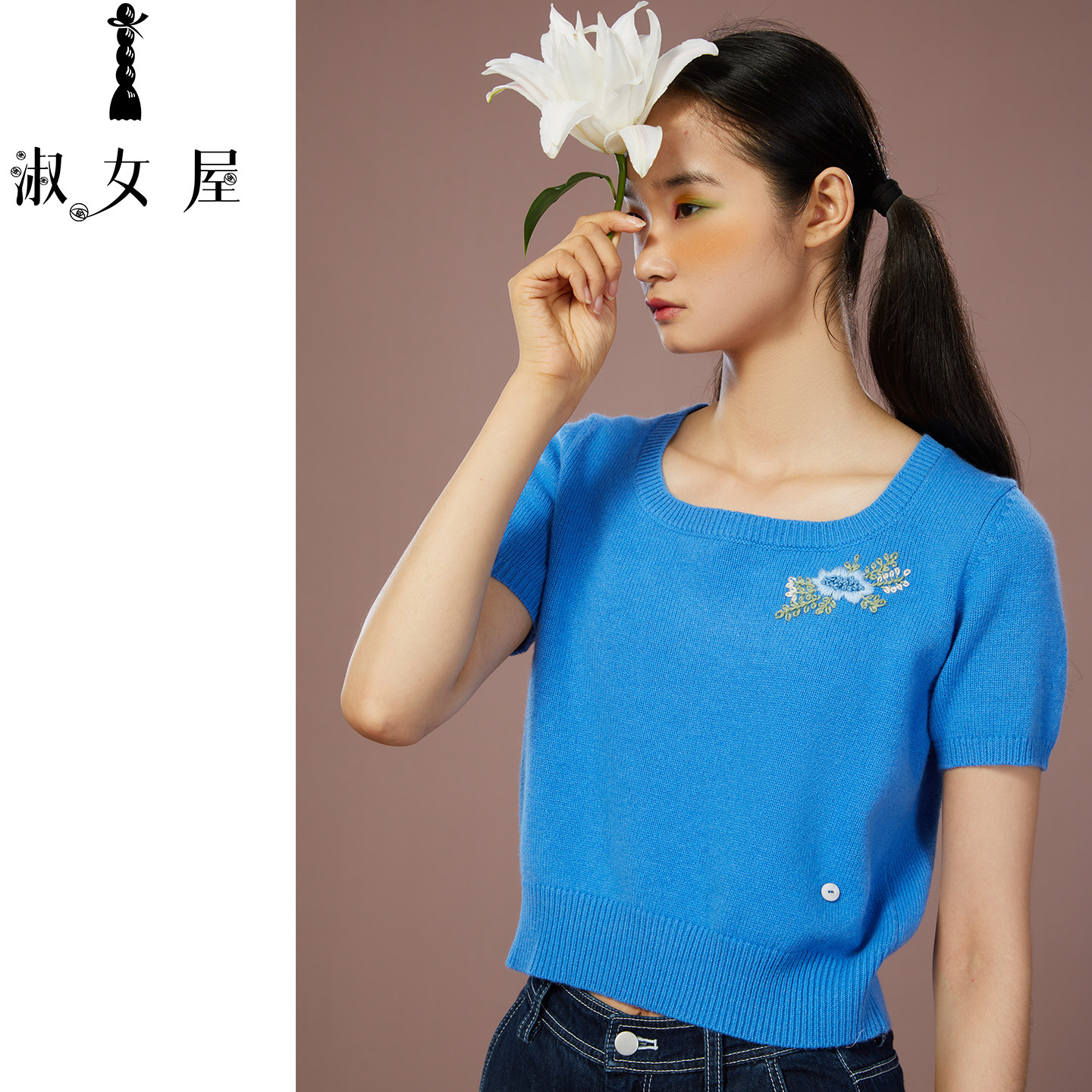 淑女屋官方旗舰店水果糖公主毛衣U型领羊毛套衫100%羊毛甜美