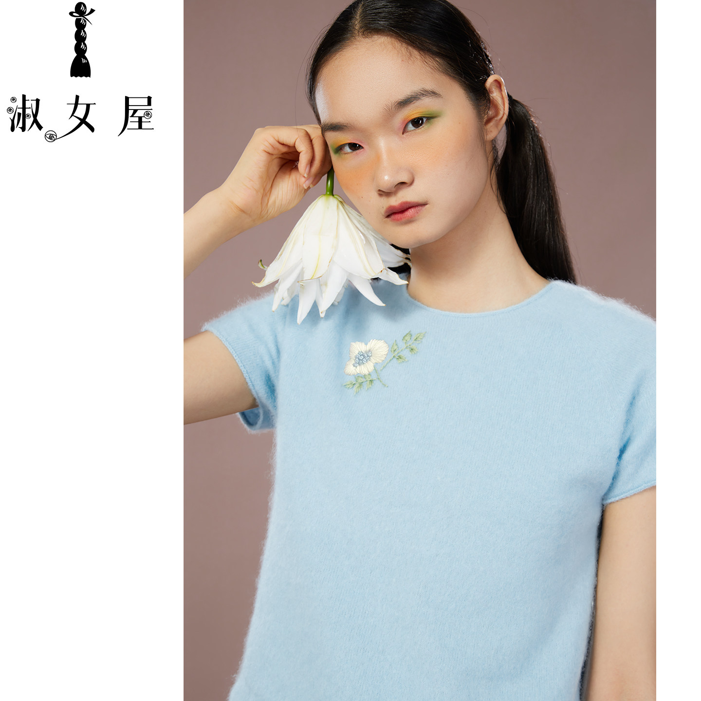 淑女屋官方旗舰店水果糖公主毛衣海棠花短袖毛衣洋气复古羊毛