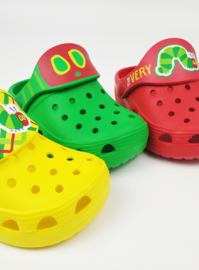 日单小青虫洞洞鞋环保eva夏季儿童轻便包头防滑毛毛虫洞洞鞋拖鞋