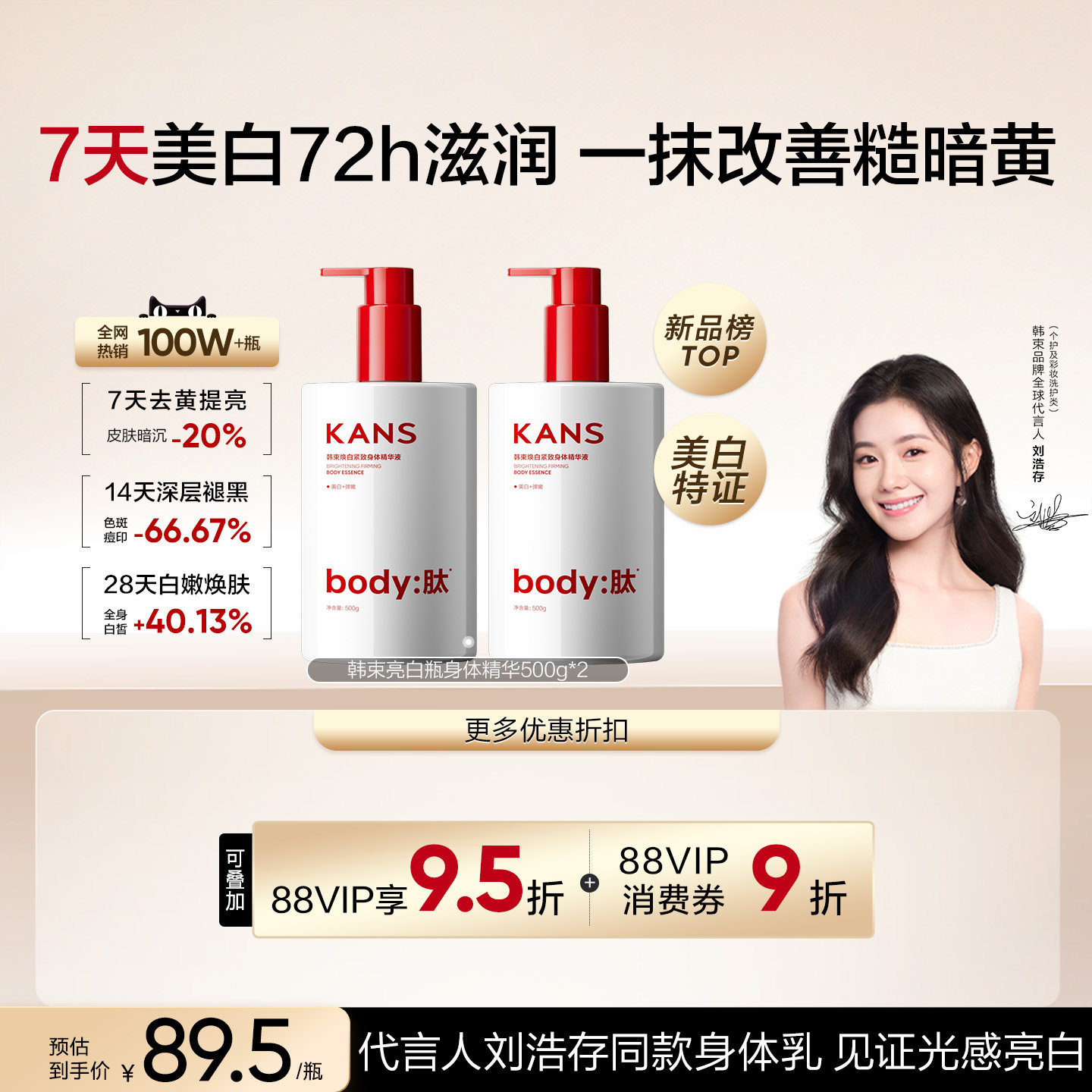 韩束美白身体乳保湿补水滋润持久留香烟酰胺润肤乳500g大瓶装