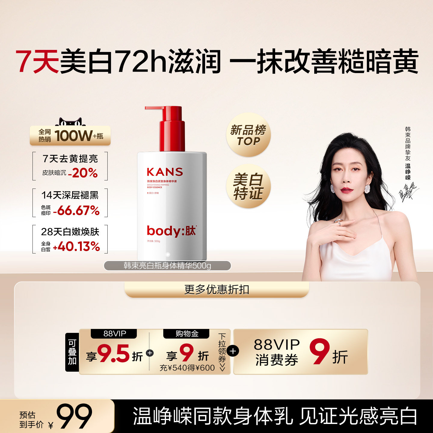 韩束500g大瓶装美白身体乳保湿补水滋润持久留香烟酰胺润肤乳