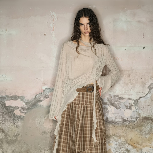 NN-NORTH NODE 2024SS荷叶边木耳针织衫上衣（带围脖）