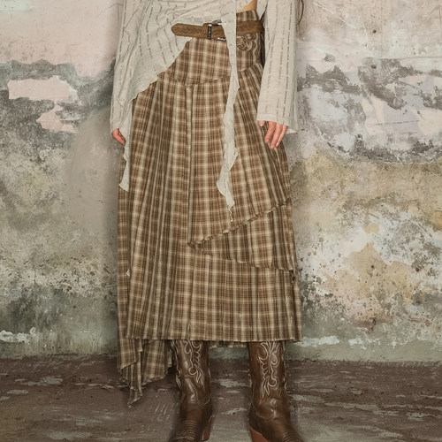 NORTH NODE原创设计不规则格子废土风半身裙