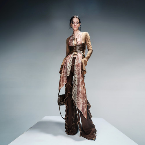 NN-NORTH NODE 丝巾拼皮长袖上衣 （含丝巾可拆卸）