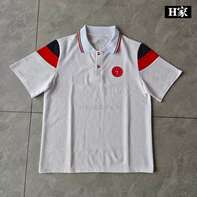 订做宁化县实验小学白色拼红拼藏蓝色学生校服短袖T恤POLO衫班服