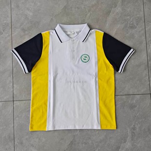 订做伍家岗区嘉树小学校服学生班服园服白色拼黄色深蓝色半袖短袖