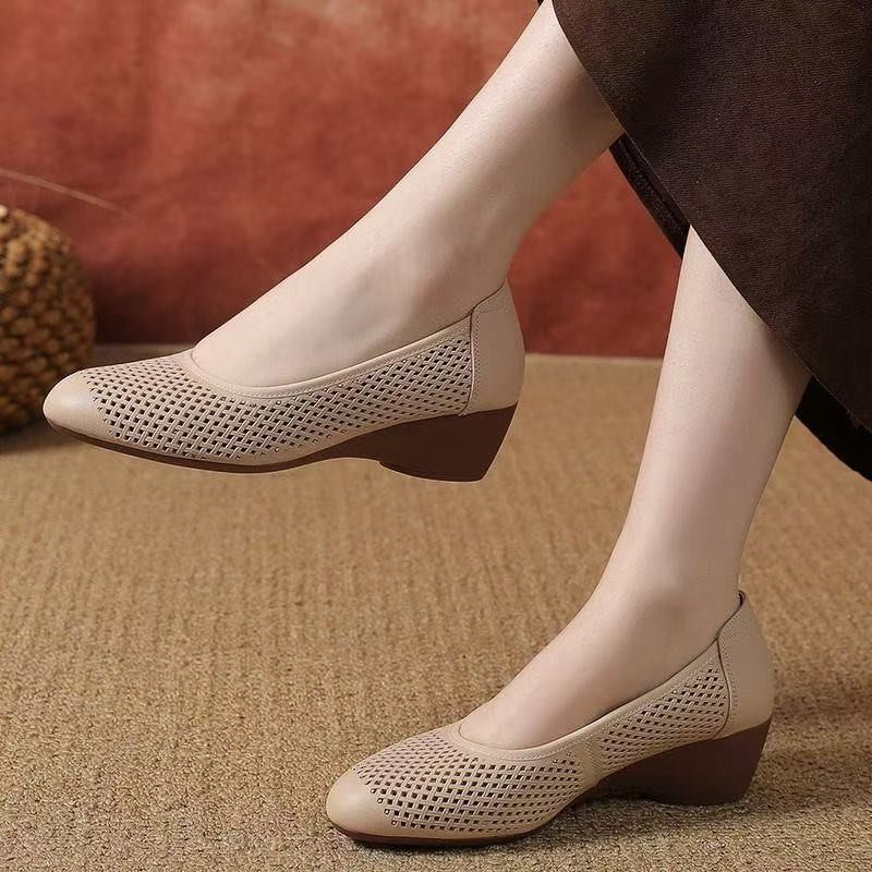 浅口鞋女2025夏季新款镂空防滑坡跟透气单鞋软底网面洞洞女豆豆鞋,女鞋,时尚休闲鞋,淘宝优惠券,粉丝福利购,淘宝优惠卷