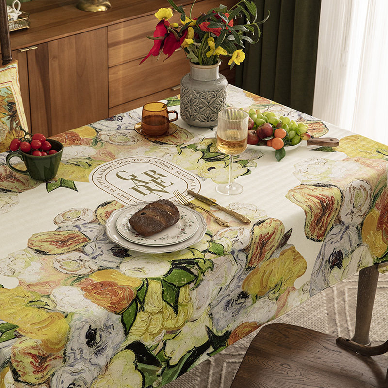 油画风唯美雪尼尔桌布防水防烫桌面保护盖布茶几防尘布家用可定制