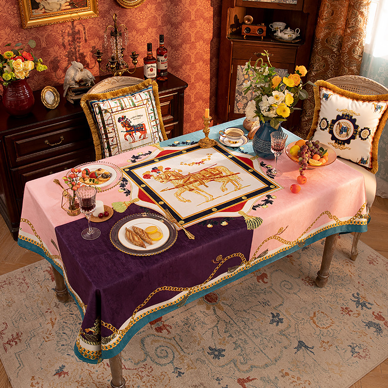 奢华欧式几何短毛绒防水桌布