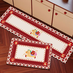 中式 卡通厨房地垫红色科技绒吸水门垫家用卫生间速干脚垫马年地毯