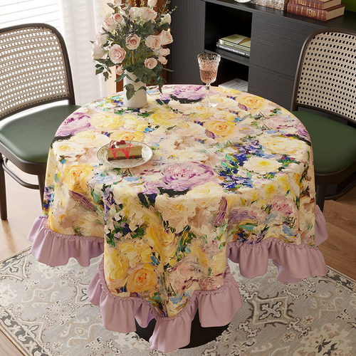 圆桌布荷叶花边装饰盖布茶几台布