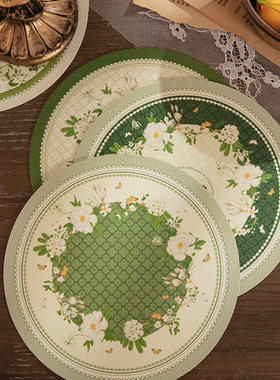 桌面防烫隔热垫春夏田园风餐垫小圆杯垫清新绿色餐桌碗盘餐具垫子