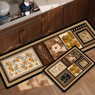复古高级感厨房吸水吸油防滑脚垫子长条形床边地毯入户门地垫门垫