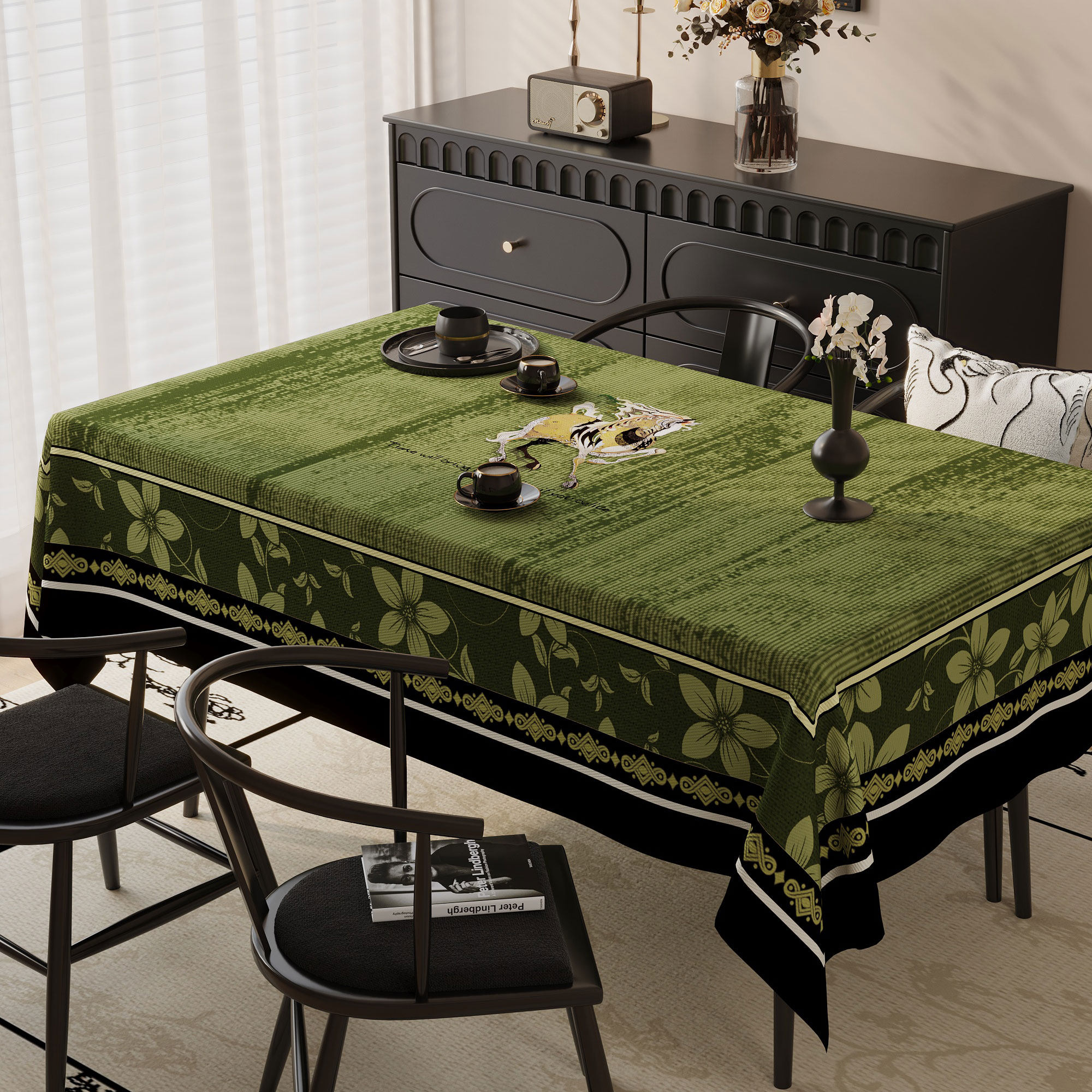 复古轻奢绿餐桌布加厚棉麻防水美式高级感茶几台布餐厅氛围感桌垫,居家布艺,桌布,淘宝优惠券,粉丝福利购,淘宝优惠卷