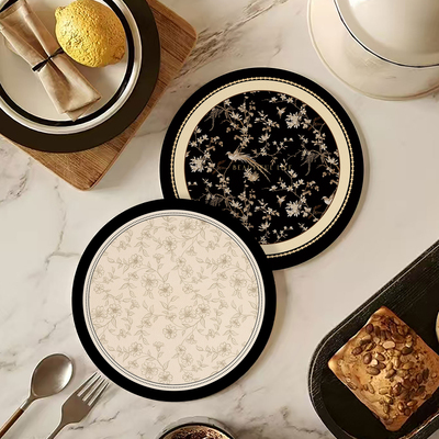 桌面隔热垫新中式花鸟氛围感餐桌防烫碗盘垫圆形小餐垫办公桌杯垫