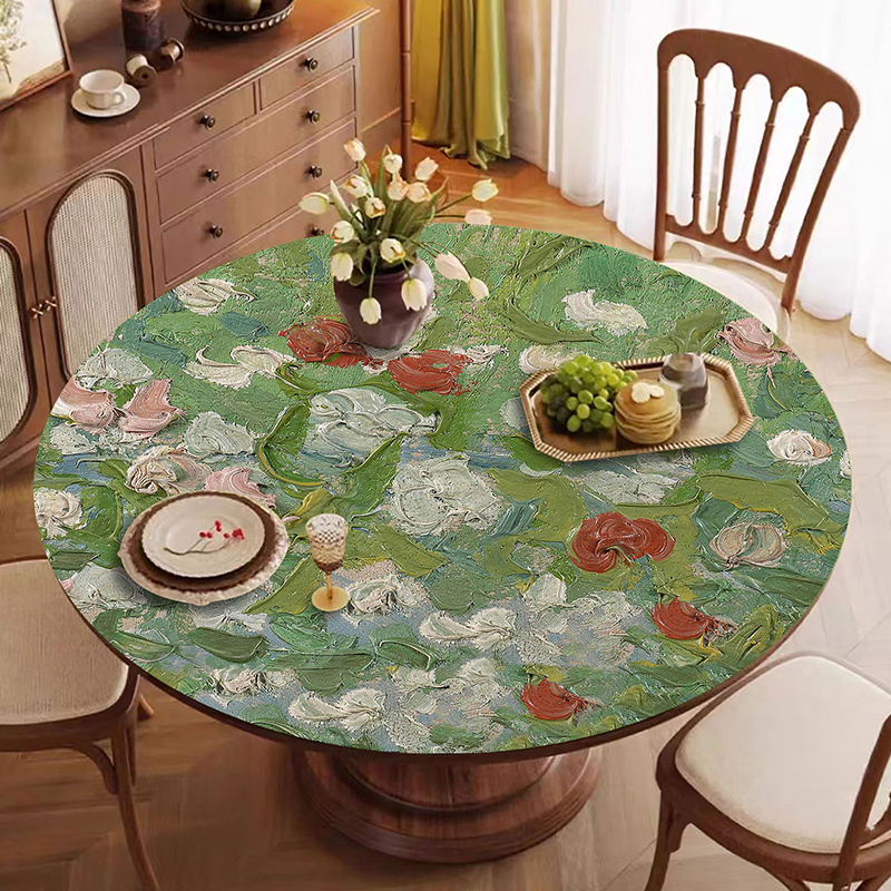 ins北欧绿壤油画圆桌垫防水放油