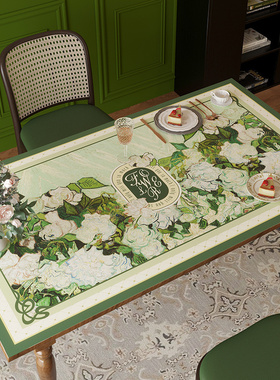 法式清新庄园防水防油高端皮革餐桌垫轻奢防烫绿色田园硅胶防滑垫