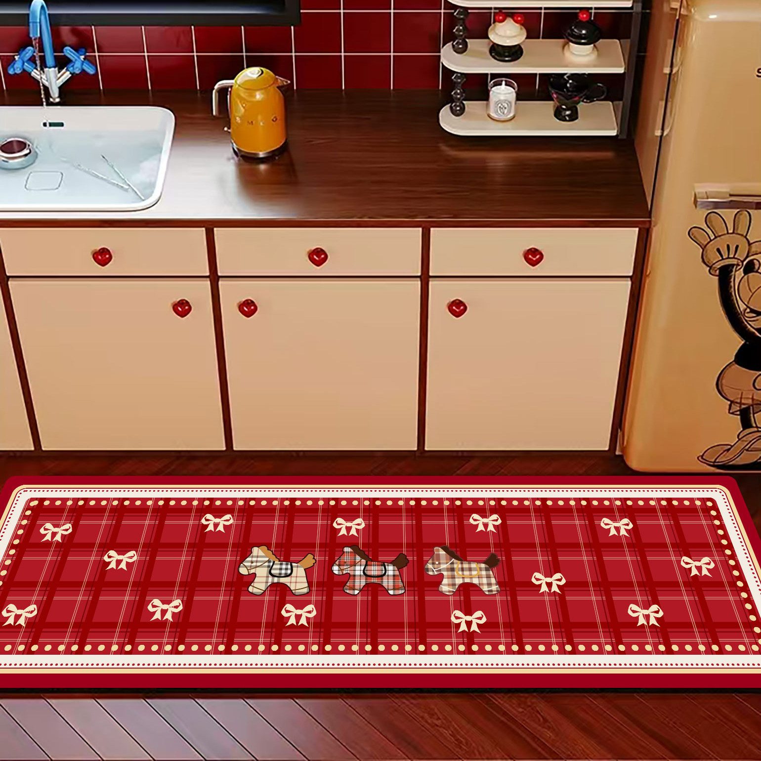 格纹小马厨房专用地垫新年氛围感红色家用脚垫地毯入户门除尘垫子,居家布艺,厨房地垫,淘宝优惠券,粉丝福利购,淘宝优惠卷
