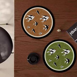 中式古风复古餐桌隔热垫圆形小餐垫免洗防水防油碗垫盘垫水杯垫子